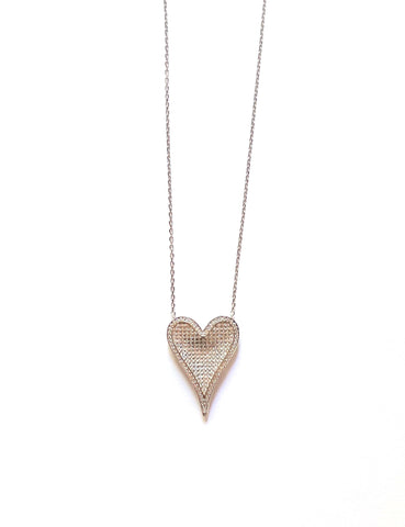 Sterling silver large curved cz heart necklace.