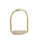 Vermeil over sterling silver cuban chain bracelet with a rectangle filled with micro pave cz's.