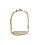 Vermeil over sterling silver cuban chain bracelet with a rectangle filled with micro pave cz's.