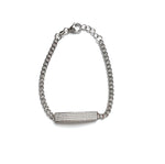 Sterling silver cuban chain bracelet with a rectangle filled with micro pave cz's.