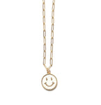 Paperclip chain with a white leather smiley face pendant