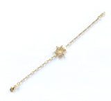Vermeil over sterling silver cz baguette and round Star of David bracelet on a paperclip chain.
