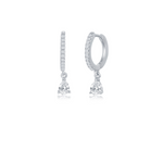 Sterling silver mini cz huggie with cz dangling pear drop