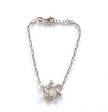Sterling silver cz baguette and round Star of David bracelet on a paperclip chain.