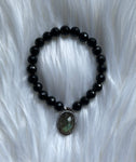 Black Onyx with Labradorite and CZ Pendant Beaded Bracelet