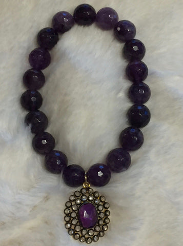 Amethyst with Amethyst and Topaz Pendant Beaded Bracelet