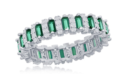 Evie Emerald Colored  Round & Emerald Cut Eternity Band Ring