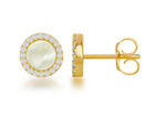 Vermeil over sterling silver mother of pearl and cz halo stud earring