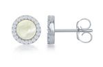 Sterling silver mother of pearl and cz halo stud earring