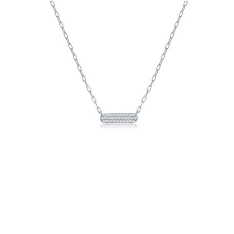 Sterling silver three row rounded cz bar necklace.